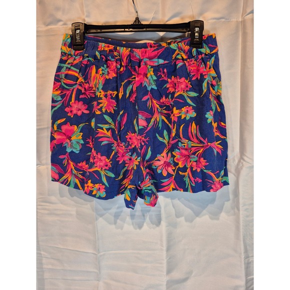 J.Crew Pants - J.Crew Women Blue Pink Tropical Floral Linen Blend High Rise Shorts Size 4